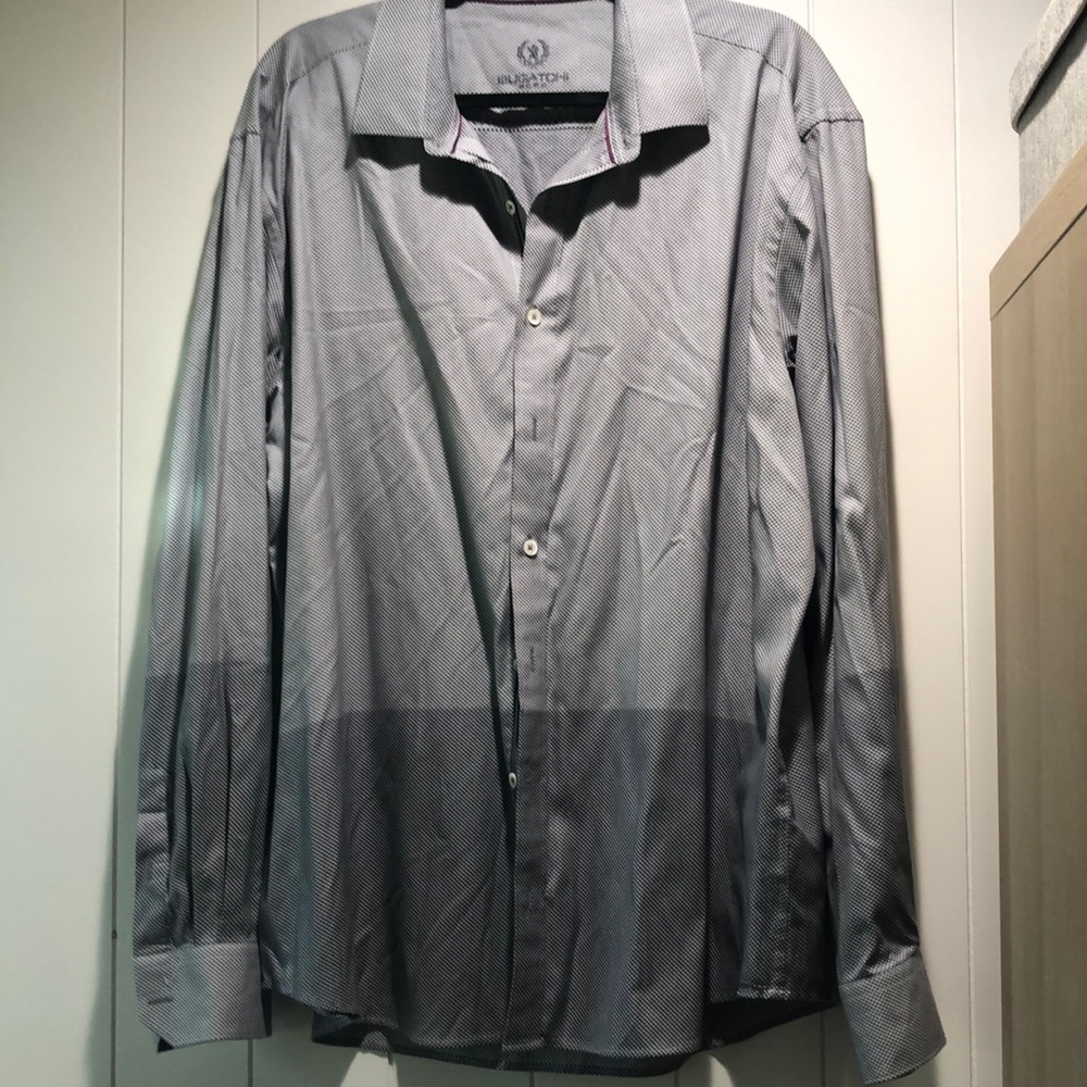Bugatchi shaped fit fit two tone polka dot grey charcoal shirt cotton 3XL